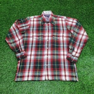 Vintage 80s Bambergers Plaid Button Shirt M 15.5 22x28 USA
